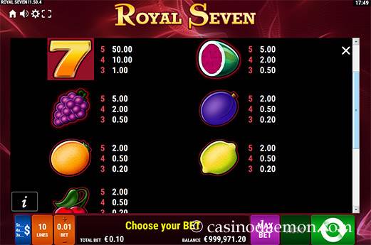 Auszahlungen bei Royal Seven Slot