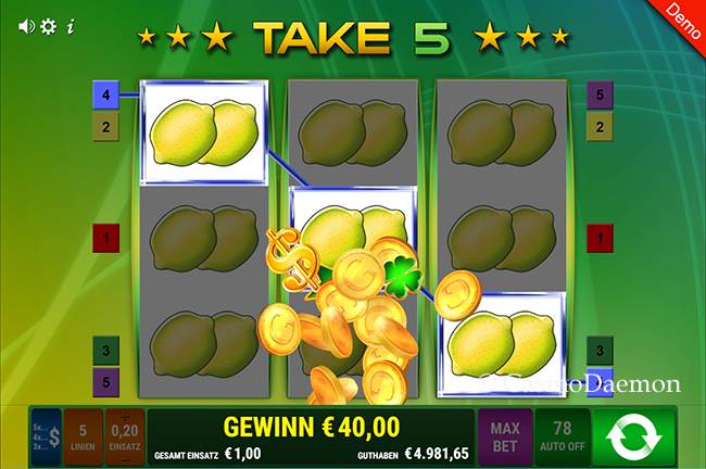Vollbild bei Take 5 Slot