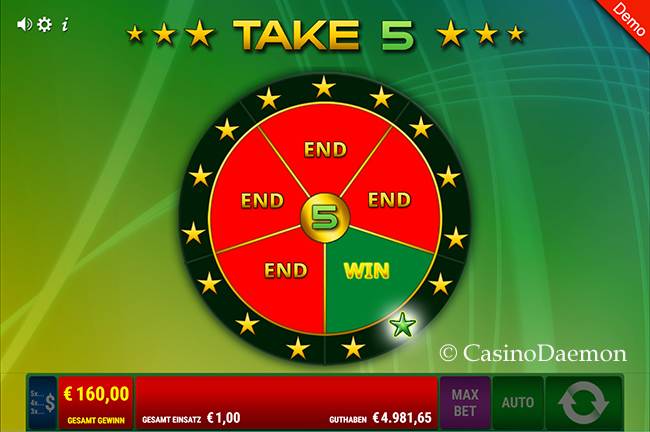Win Repeater Bonus mehrfach gewonnen bei Take 5 Slot