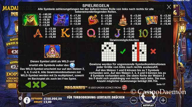 Auszahlungen von Madame Destiny Megaways™ Slot